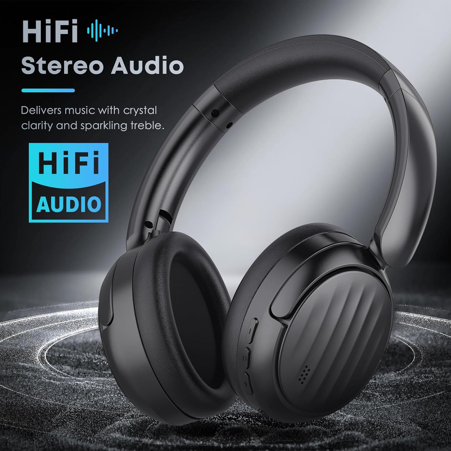 Bluetooth Headphones with Active Noise Cancelling (ANC), Wireless Over Ear Bluetooth Headsets with 35H Playtime, HiFi Stereo Foldable Headphones with Foam Ear Cups for Sports, Travel, Black